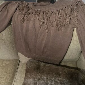 Off the shoulder fringe sweater